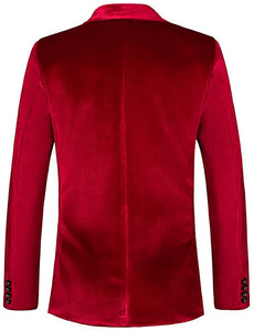 Men's Fashion Velvet Red Slim Fit Long Sleeve Blazer Jacket