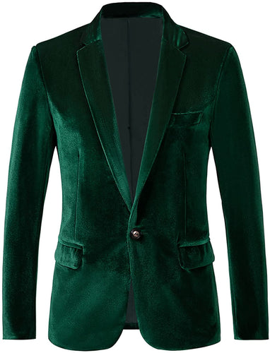 Men's Fashion Velvet Green Slim Fit Long Sleeve Blazer Jacket