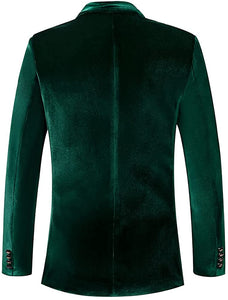Men's Fashion Velvet Green Slim Fit Long Sleeve Blazer Jacket