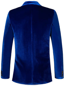 Men's Fashion Velvet Blue Slim Fit Long Sleeve Blazer Jacket