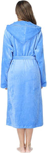 Plush Blue Fleece Hooded Long Sleeve Women's Robe