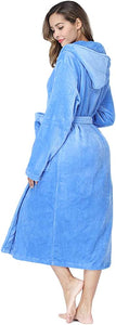 Plush Blue Fleece Hooded Long Sleeve Women's Robe