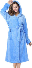 Load image into Gallery viewer, Plush Blue Fleece Hooded Long Sleeve Women&#39;s Robe