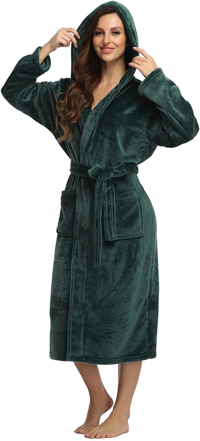 Emerald Green Plush Fleece Hooded Women's Robe