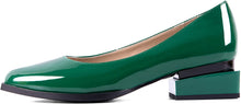 Load image into Gallery viewer, Patent Leather Green Overlapping Square Heel Slip-on Loafers