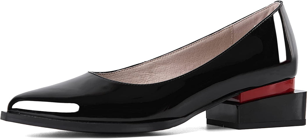 Patent Leather Black Overlapping Square Heel Slip-on Loafers