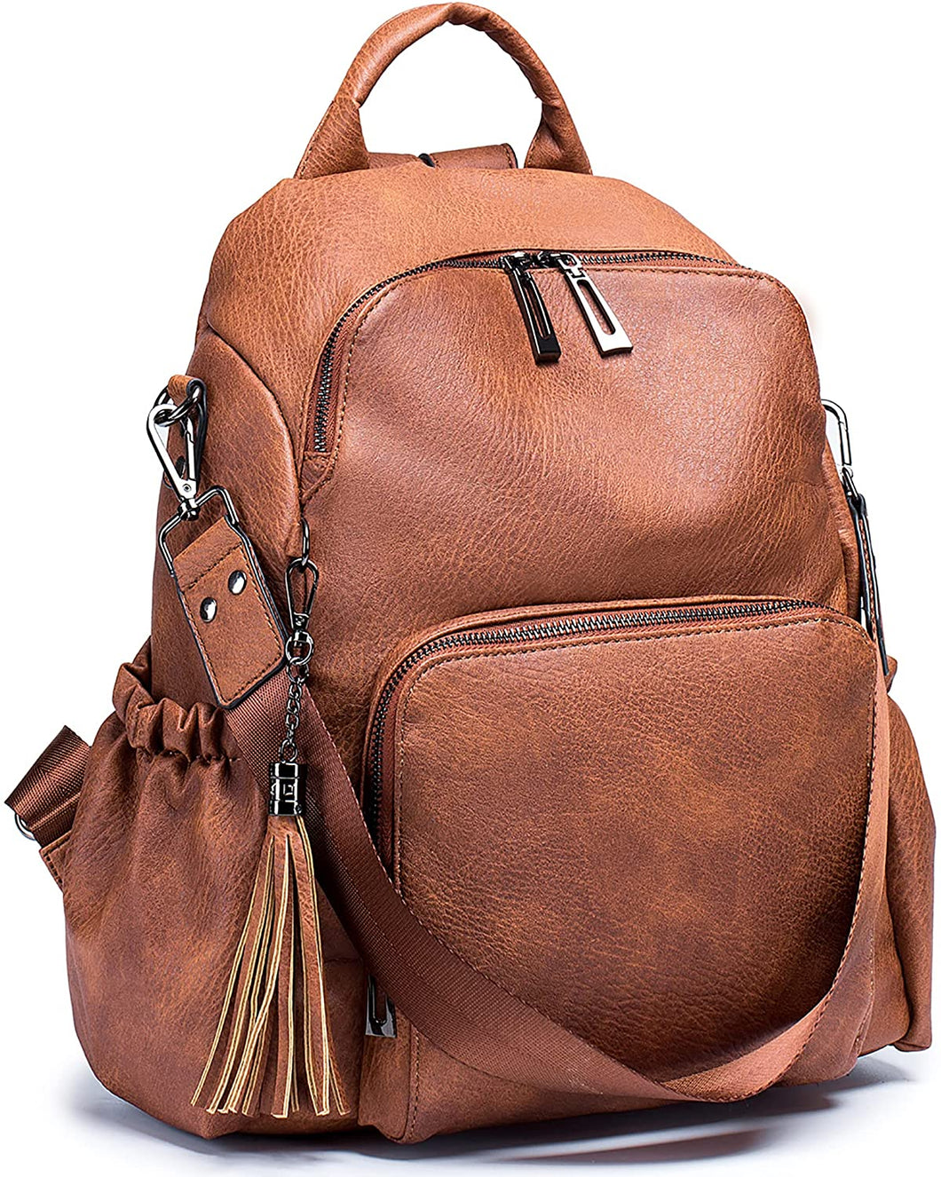 Hazel Brown Faux Leather Convertible Backpack