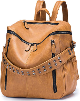 Khaki Brown Faux Leather Convertible Backpack
