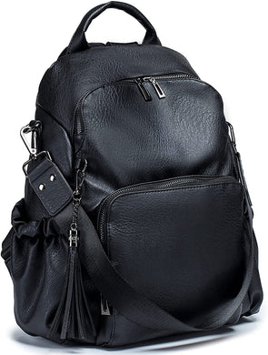 Black Faux Leather Convertible Backpack