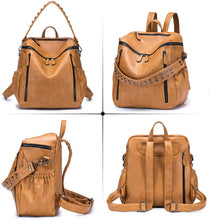 Load image into Gallery viewer, Khaki Brown Faux Leather Convertible Backpack