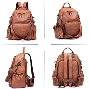 Hazel Brown Faux Leather Convertible Backpack