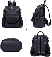 Load image into Gallery viewer, Matte Black Faux Leather Convertible Backpack