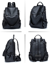 Load image into Gallery viewer, Casual Anti Theft Black Pu Leather Backpack Convertible Shoulder Bag
