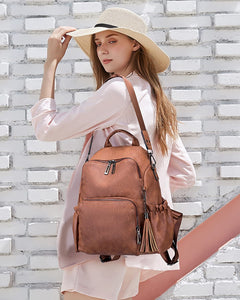 Hazel Brown Faux Leather Convertible Backpack