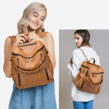 Load image into Gallery viewer, Khaki Brown Faux Leather Convertible Backpack