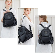 Load image into Gallery viewer, Black Faux Leather Convertible Backpack