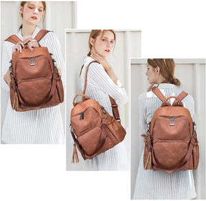 Hazel Brown Faux Leather Convertible Backpack