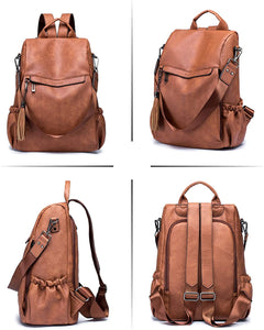 Light Brown Faux Leather Convertible Backpack
