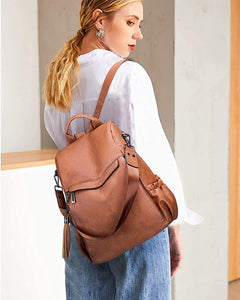 Light Brown Faux Leather Convertible Backpack