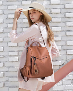 Light Brown Faux Leather Convertible Backpack