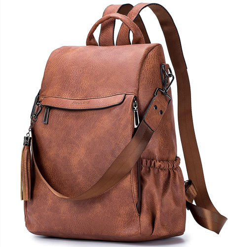 Light Brown Faux Leather Convertible Backpack