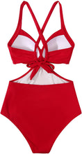 Load image into Gallery viewer, Front Cross Red One Piece Cutout Monokini Swimsuit
