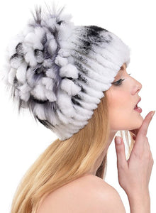 Winter Fashion White Rabbit Fur Knitted Hat