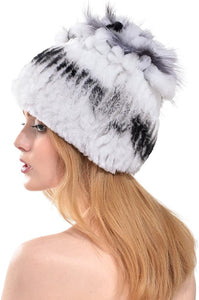 Winter Fashion White Rabbit Fur Knitted Hat