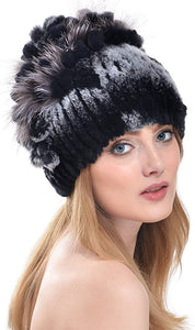 Winter Fashion Black Rabbit Fur Knitted Hat