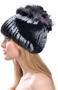 Winter Fashion Black Rabbit Fur Knitted Hat