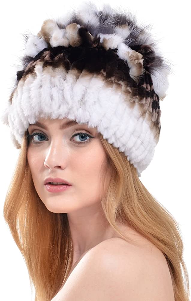 Winter Fashion Beige Rabbit Fur Knitted Hat