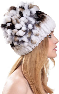 Winter Fashion Beige Rabbit Fur Knitted Hat
