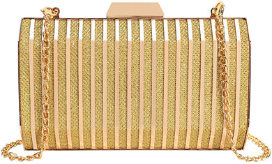 Lattice Pattern Gold Metal Chain Handbag Evening Clutch Purse