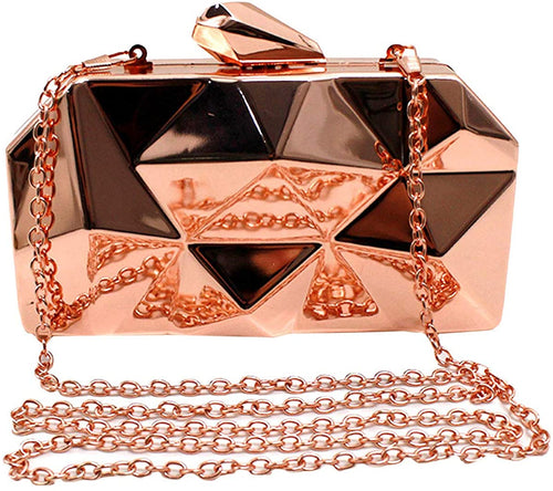 Lattice Pattern Rose Gold  Metal Chain Handbag Evening Clutch Purse