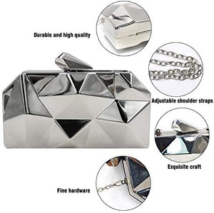 Lattice Pattern Silver  Metal Chain Handbag Evening Clutch Purse
