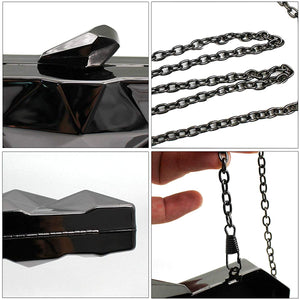 Lattice Pattern Black Metal Chain Handbag Evening Clutch Purse