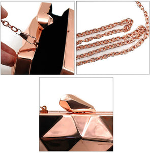 Lattice Pattern Rose Gold  Metal Chain Handbag Evening Clutch Purse