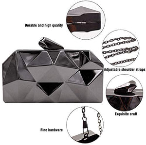 Lattice Pattern Black Metal Chain Handbag Evening Clutch Purse