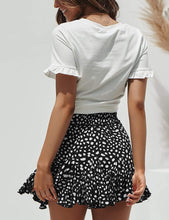 Load image into Gallery viewer, Black Floral Printed Ruffled Drawstring Mini Skirt