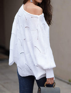 Distinctive White Batwing Sleeve Loose Sweaters Tops