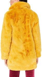 Yellow Gold Winter Warm Faux Fur Long Sleeve Coat
