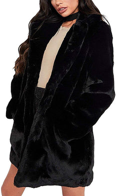 Winter Black Long Sleeve Faux Fur Coat