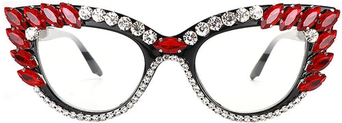 Retro Rhinestone Cateye Clear Red Sunglasses