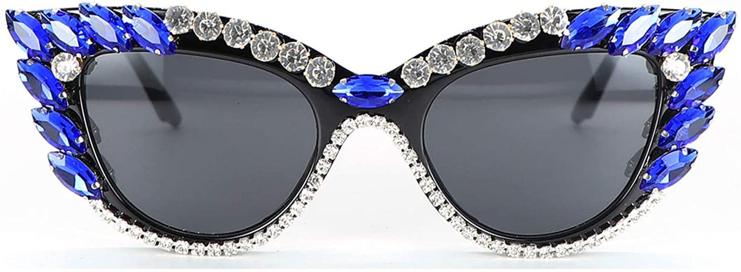 Retro Rhinestone Cateye Blue Sunglasses