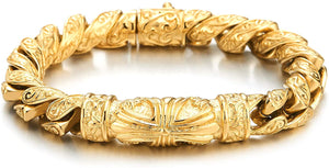 Gods Works Gold Men's Steel Cross Charm Vintage  Chain Bracelet