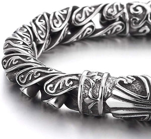 Gods Works Silver Men's Steel Cross Charm Vintage  Chain Bracelet