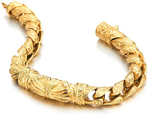 Gods Works Gold Men's Steel Cross Charm Vintage  Chain Bracelet