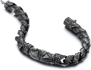 Gods Works Grey Men's Steel Cross Charm Vintage Chain Bracelet