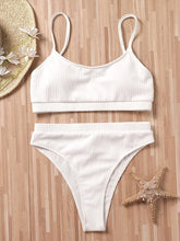 Load image into Gallery viewer, White Ribbed High Waisted Two Piece Bikini Set