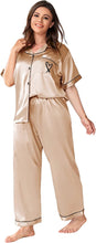 Load image into Gallery viewer, Plus Size Champagne Satin 2pc Sleepwear Pants Set
